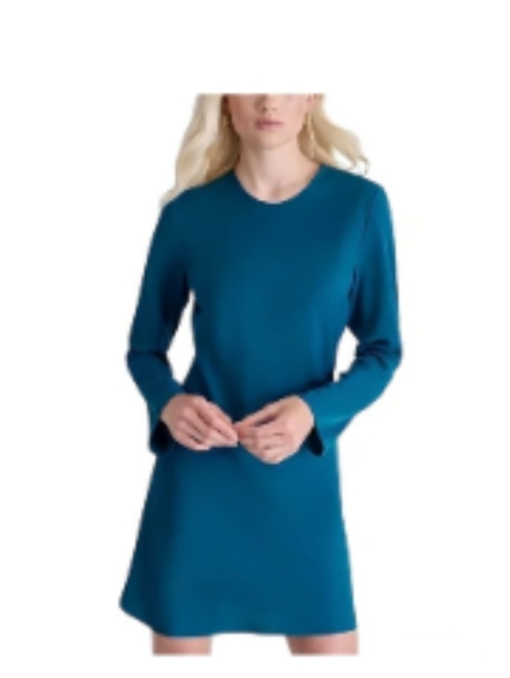 DKNY Teal Blue Shift Dress Size 8 Long Sleeve Keyhole Back Modern Chic Office